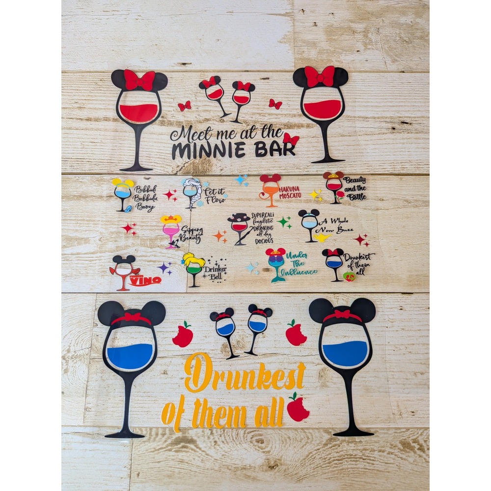 Disney Inspired Wine Glass Girls Trip Drinking Theme UV DTF CUP WRAPS 16 oz‎